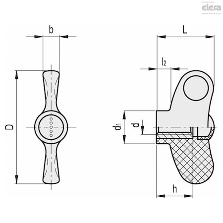 Elesa Wing Nut, M8, Brass, Matte, 32 mm Ht, 63 mm Max Wing Span EWN-B-LP